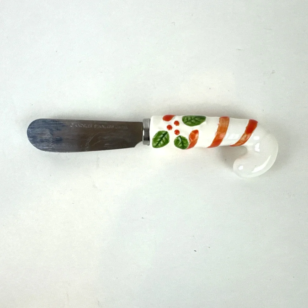 Knobler Stainless Japan Christmas Candy Cane Cheese Spreader Festive Vintage